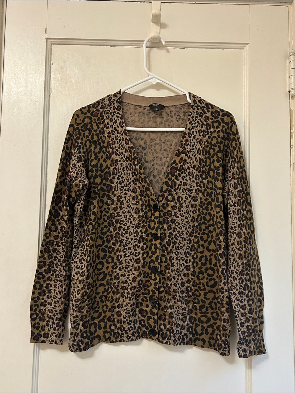 Talbots Leopard Print Crewneck Cardigan in Brown and Tan - Size 1X